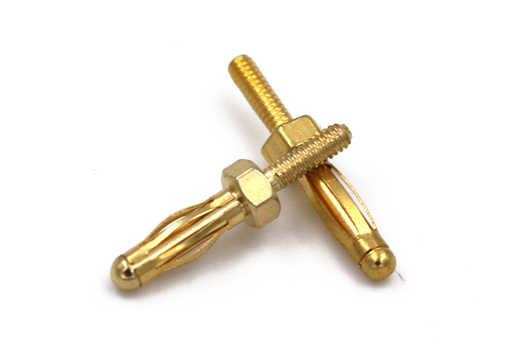 艾邁斯28.330 全銅鍍金2.5mm香蕉插頭尾部M2螺紋長6.5mm鈹銅彈片